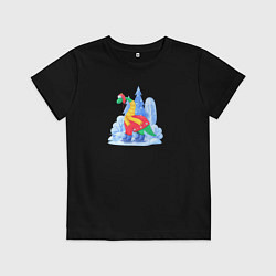 Детская футболка Зимний динозавр на коньках