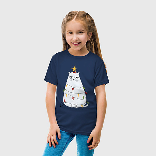 Детская футболка Кот-ёлка / Тёмно-синий – фото 4