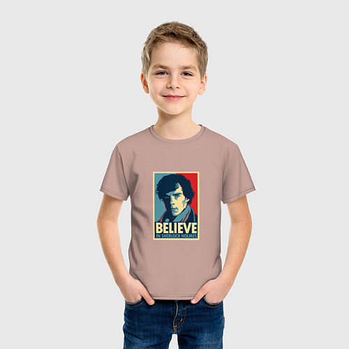 Детская футболка Believe in Sherlock / Пыльно-розовый – фото 3