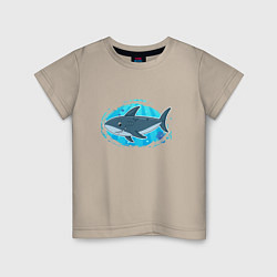 Футболка хлопковая детская Мультяшная акула под водой, цвет: миндальный