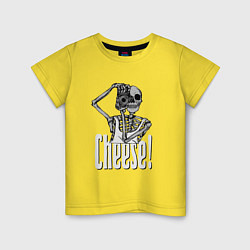 Футболка хлопковая детская Скелет с фотоаппаратом - скажи сыр, цвет: желтый