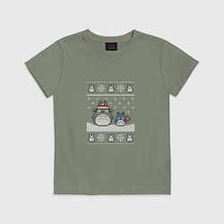 Футболка хлопковая детская Новогодние тоторики - ugly sweater, цвет: авокадо