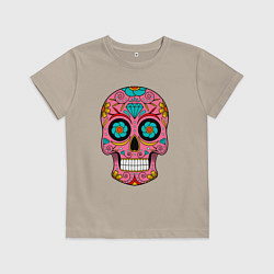 Футболка хлопковая детская Розовый череп праздника мёртвых, цвет: миндальный