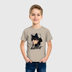Футболка хлопковая детская Wednesday Black cat, цвет: миндальный — фото 2