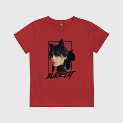 Футболка хлопковая детская Wednesday Black cat, цвет: красный