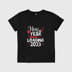 Футболка хлопковая детская Новый год 2023 загружается, цвет: черный