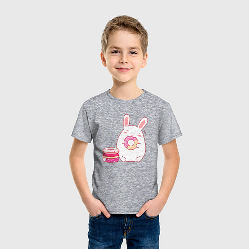 Детская футболка Кролик ест пончики / Меланж – фото 3