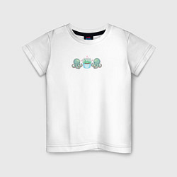 Футболка хлопковая детская Осьминоги и цветок суккулент пиксели, цвет: белый