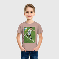 Футболка хлопковая детская Argentina - Lionel Messi - world champion, цвет: пыльно-розовый — фото 2