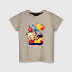 Футболка хлопковая детская Медведь с воздушным шаром на ботинке, цвет: миндальный