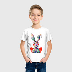 Футболка хлопковая детская Влюблённый акварельный заяц с сердцем, цвет: белый — фото 2