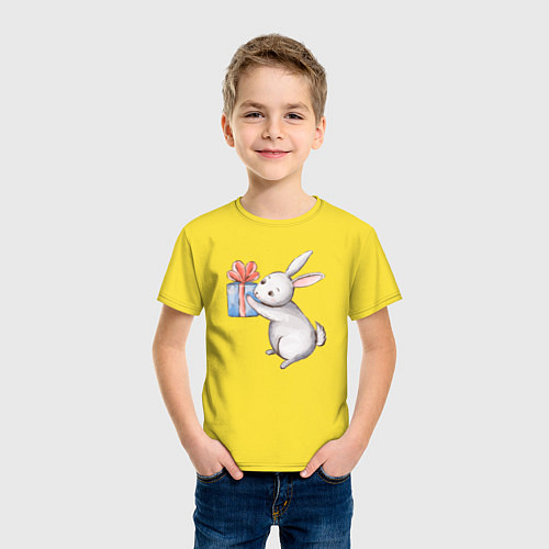Детская футболка Зайчик с подарком / Желтый – фото 3