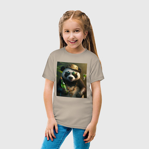 Детская футболка Панда на отдыхе чилит / Миндальный – фото 4