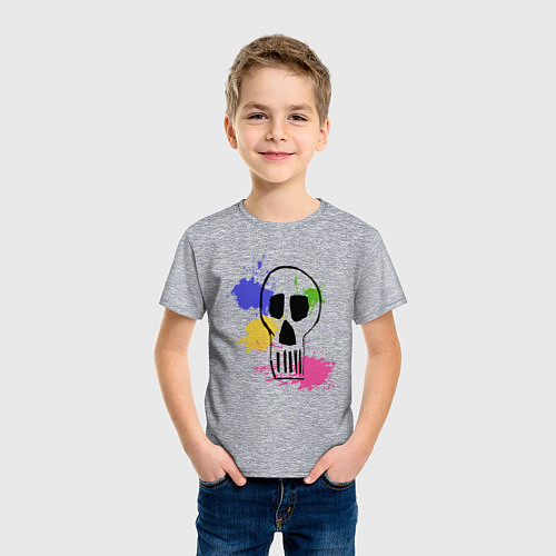 Детская футболка Черепушка со следами красок / Меланж – фото 3
