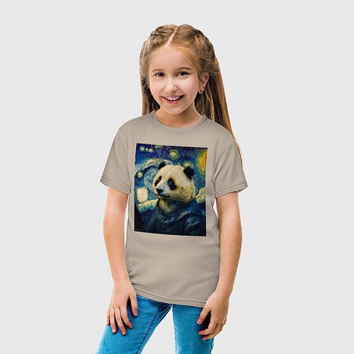 Детская футболка Панда Ван Гога / Миндальный – фото 4