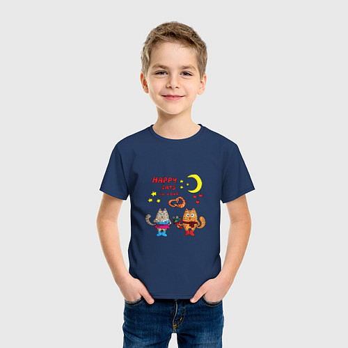 Детская футболка Влюбленные коты с подарками / Тёмно-синий – фото 3