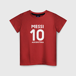 Футболка хлопковая детская Аргентина Месси автограф, цвет: красный