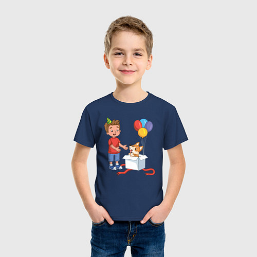 Детская футболка Мальчик и собачка в подарок / Тёмно-синий – фото 3