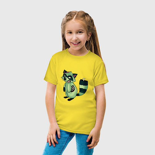 Детская футболка Зеленый енот зомбак / Желтый – фото 4