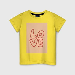 Футболка хлопковая детская Рукописный текст слово Love красным цветом на беже, цвет: желтый