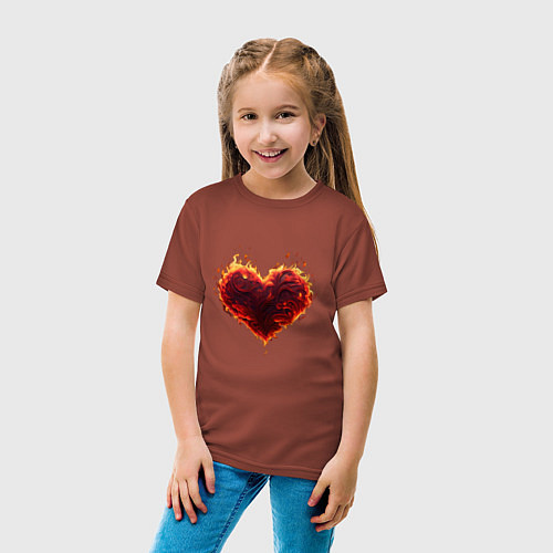 Детская футболка Горящее сердце огонь любовь день святого валентина / Кирпичный – фото 4