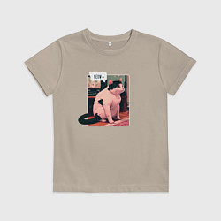 Футболка хлопковая детская Кот-мем мяу, цвет: миндальный