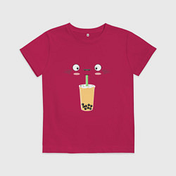 Футболка хлопковая детская Тоторо с напитком, цвет: маджента