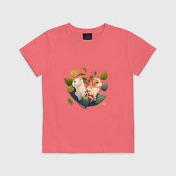 Футболка хлопковая детская Милые коты любви в цветах, цвет: коралловый