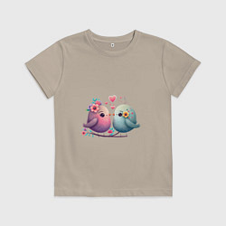 Футболка хлопковая детская Влюбленные птички арт, цвет: миндальный