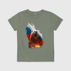 Футболка хлопковая детская Злой русский медведь, цвет: авокадо