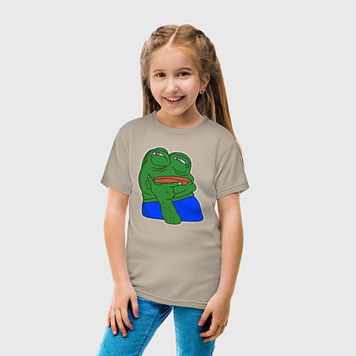Детская футболка Лягушонок Пепе сильно призадумался / Миндальный – фото 4
