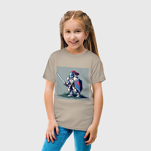 Детская футболка Пиксельный рыцарь / Миндальный – фото 4