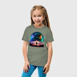 Футболка хлопковая детская Киборг и космический пейзаж, цвет: авокадо — фото 2