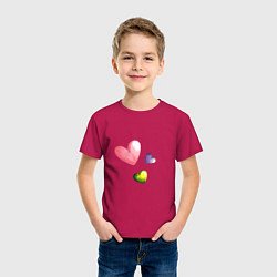 Футболка хлопковая детская Акварельные сердечки, цвет: маджента — фото 2