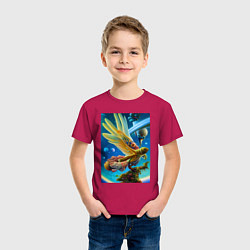 Футболка хлопковая детская Космическая птица нейросеть - фантазия, цвет: маджента — фото 2