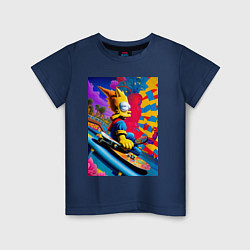 Футболка хлопковая детская Барт Симпсон скейтбордист - нейросеть, цвет: тёмно-синий