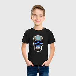 Футболка хлопковая детская Синий череп, цвет: черный — фото 2