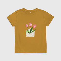 Футболка хлопковая детская Тюльпаны в конверте, цвет: горчичный