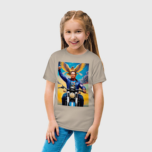 Детская футболка Arnold Schwarzenegger on a cool motorcycle - neura / Миндальный – фото 4