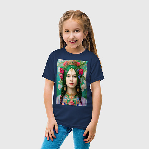 Детская футболка Хозяйка медной горы - нейросеть / Тёмно-синий – фото 4