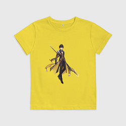 Футболка хлопковая детская Чжун Ли из Genshin Impact, цвет: желтый