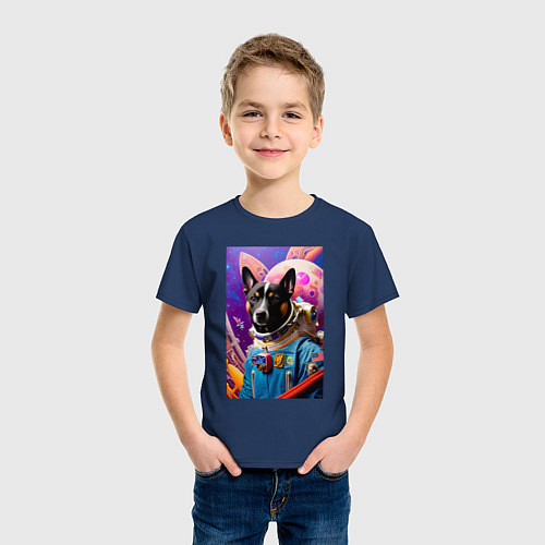Детская футболка Пёс космонавт - нейросеть / Тёмно-синий – фото 3