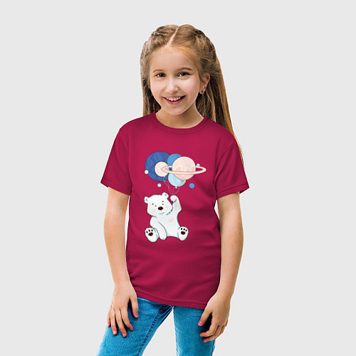 Детская футболка Мишка летит на шариках / Маджента – фото 4
