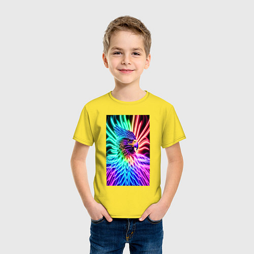 Детская футболка Голова орла - неон - нейросеть / Желтый – фото 3