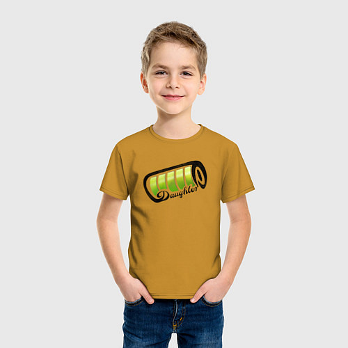 Детская футболка Дочка - полный заряд батареи - семейный лук / Горчичный – фото 3