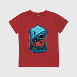 Футболка хлопковая детская Огромная акула Мегалодон, цвет: красный