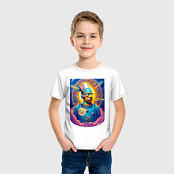 Футболка хлопковая детская Гомер Симпсон - космический портрет - нейросеть, цвет: белый — фото 2