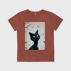 Футболка хлопковая детская Котик под деревом, цвет: кирпичный