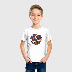 Футболка хлопковая детская Индейский стилизованный орёл орнаментальный, цвет: белый — фото 2