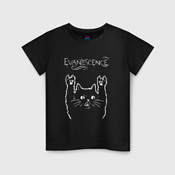 Футболка хлопковая детская Evanescence рок кот, цвет: черный